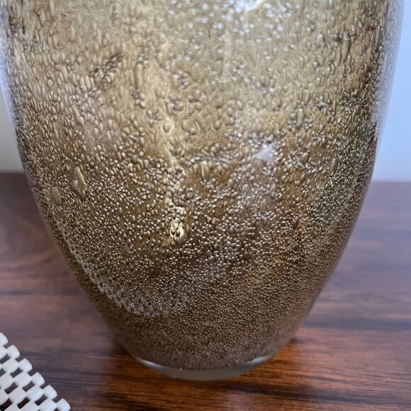 Murano Bubble Glass Vase Oval Shape Yellow Brown Color 10" Tall - Picture 5 of 14